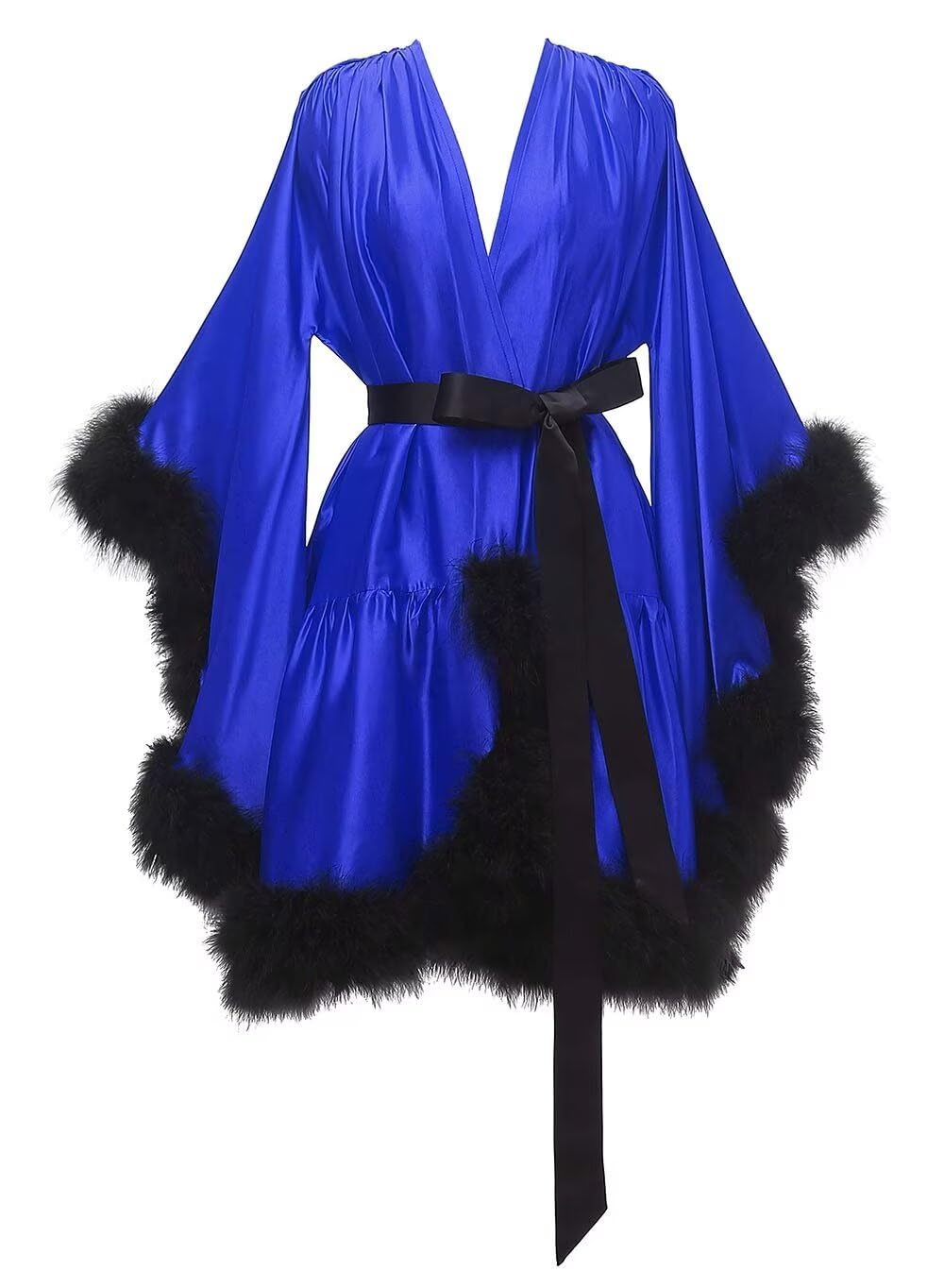 Changuan Women's Feather Robe Silk Satin Fur Bridal Robe Short Dressing Gown Bathrobe Lingerie Nightgown Sleepwear