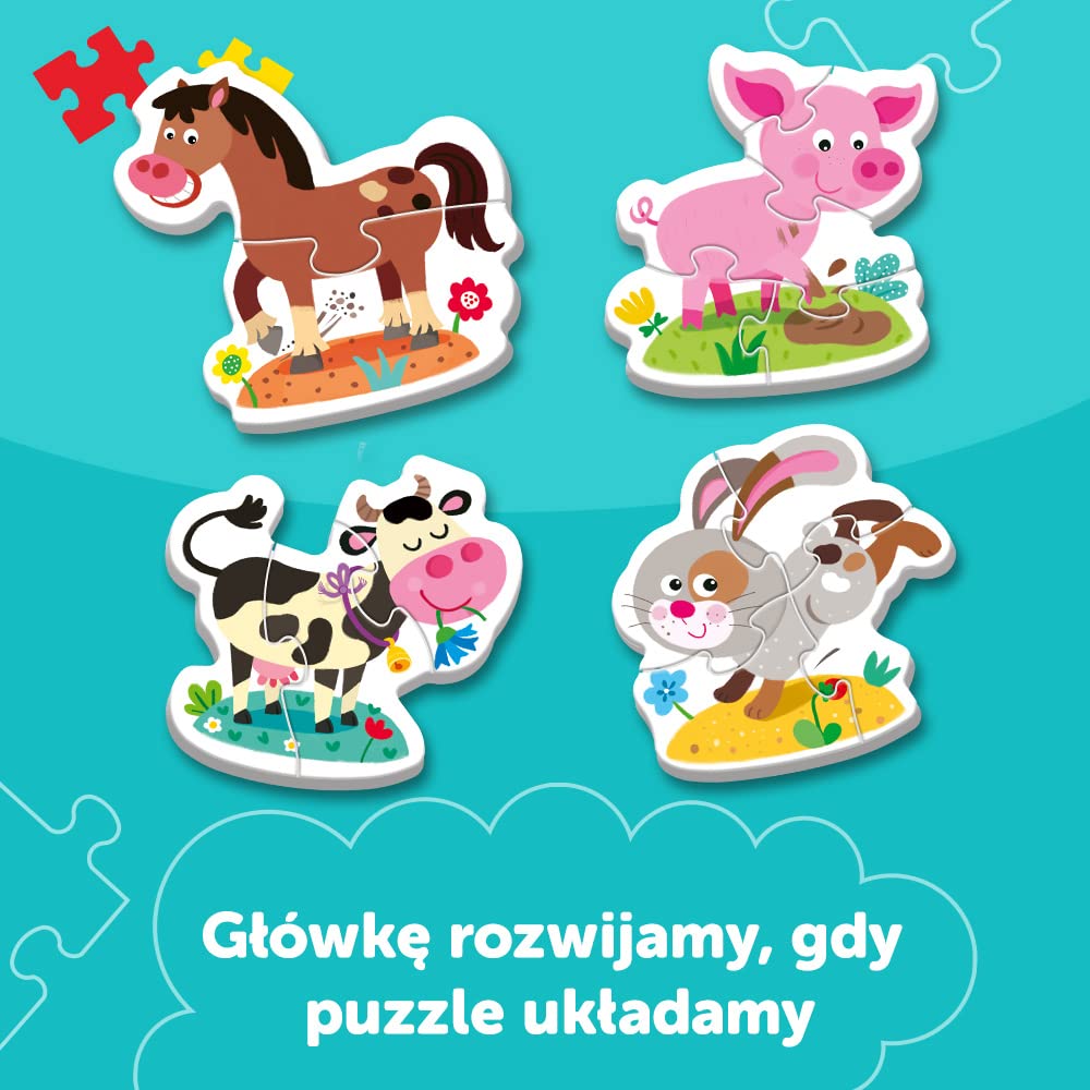 Trefl - Babies and the Bear, Na farmie - 4 Duże Układanki Kształtowe dla Najmłodszych, od 2 do 5 Elementów, Zwierzęta z Bajki Bobaski i Miś, Grube Puzzle dla Maluchów, Zabawa dla Dzieci od 2 lat