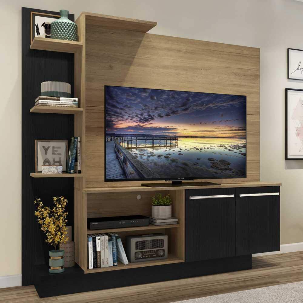 Multimóveis Estante c/Painel Tv 55" e 2 Portas Denver Rustic/Preto
