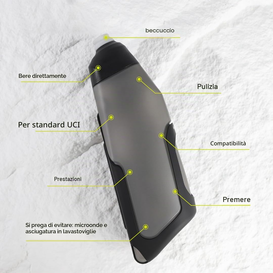 Borraccia aerodinamica da 600 ml per bici con plastica PP5, beccuccio in silicone e gabbia in fibra di carbonio, con viti per montaggio sul telaio (1 pezzo)
