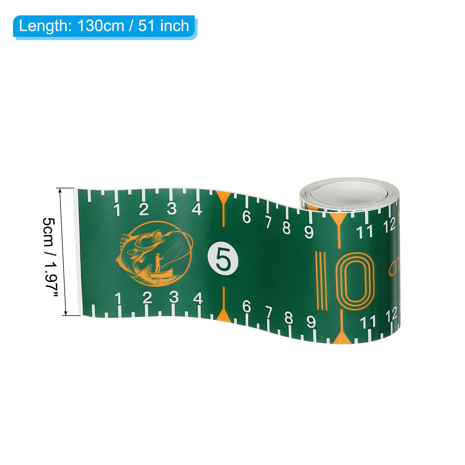 PATIKIL Adhesive Fish Ruler, 51 Inch Fish Measuring Tape Sticker Tape Waterproof for Fishing Boat Kayak Workbench, Dark Green