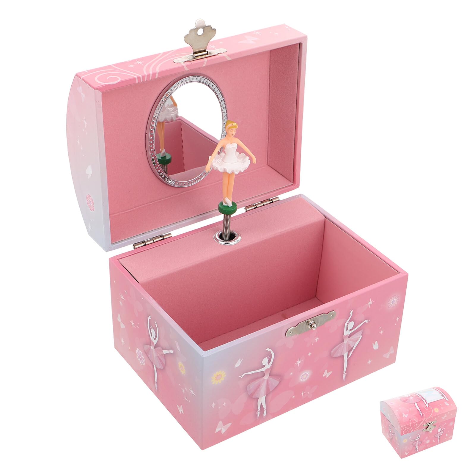 Caja de música de joyería con espejo interior y compartimentos para collares niñas