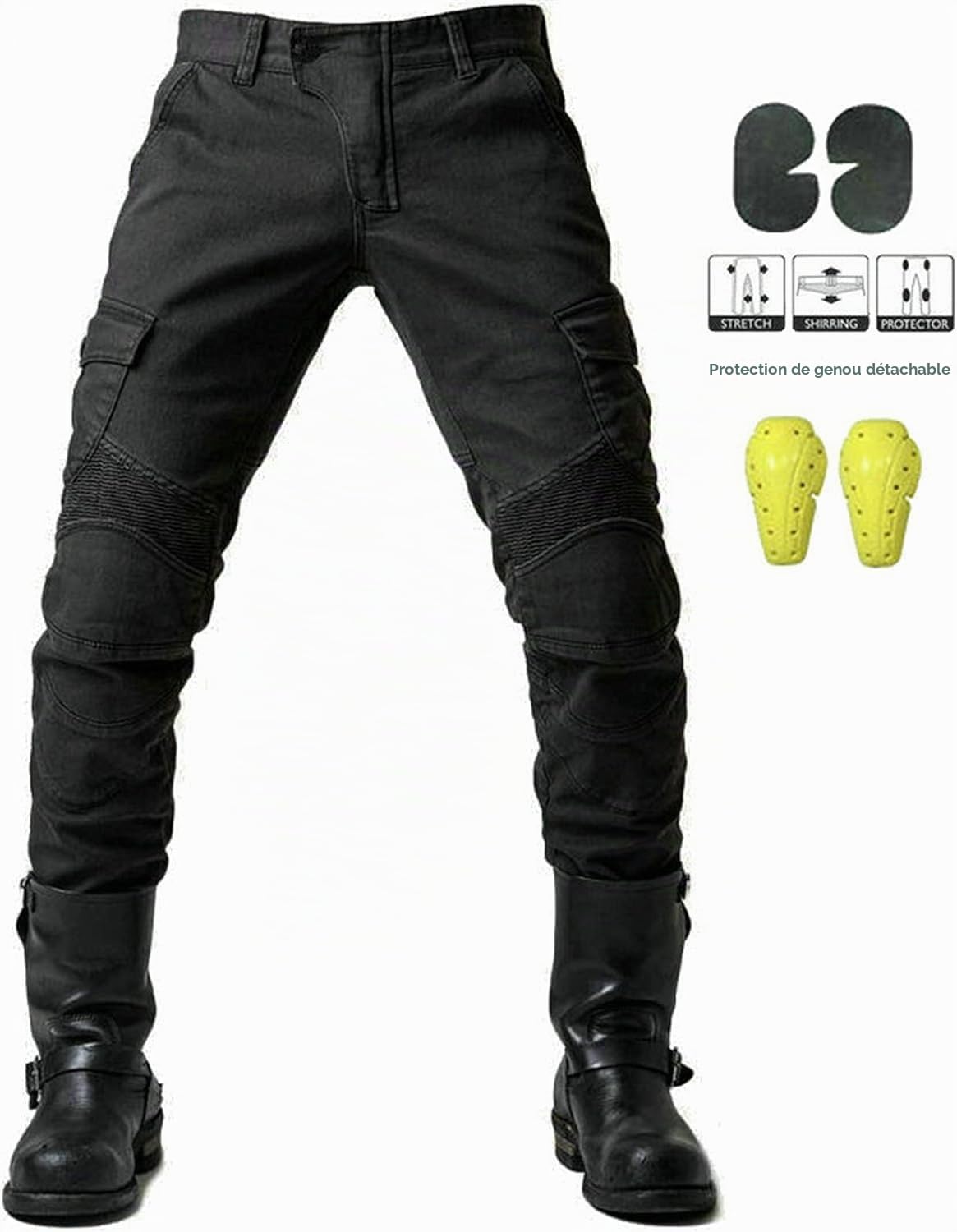 Moto Pantalon Protection pour Hommes, Moto Jeans en Respirant De Qualité Premium Straight Fit avec Amovible Protéger Pads pour Racing
