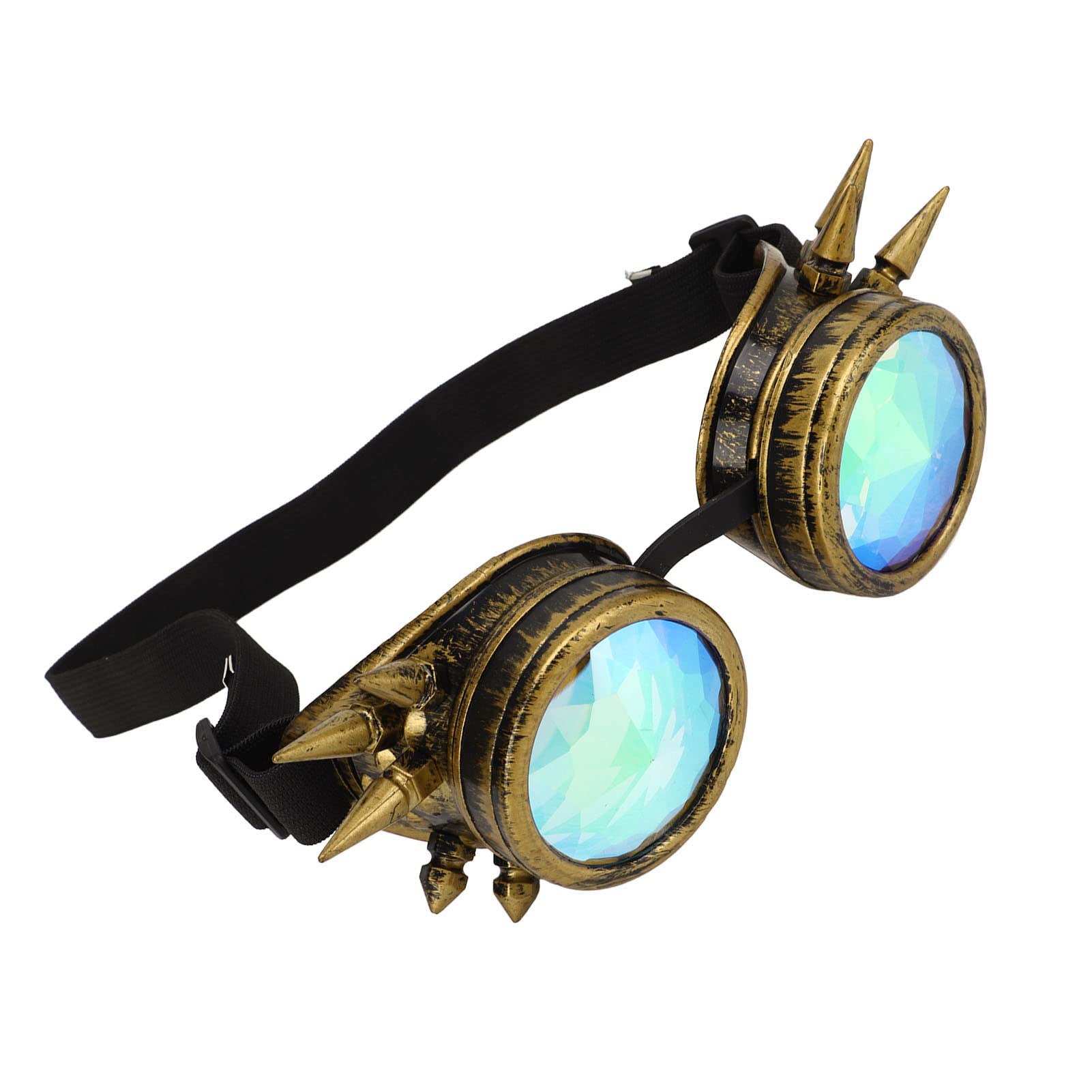 Halloween Kaleidoscope Rave Goggles with Rainbow Crystal Lenses, Adjustable, Psychedelic Steampunk Style, Bronze, for Costume Party