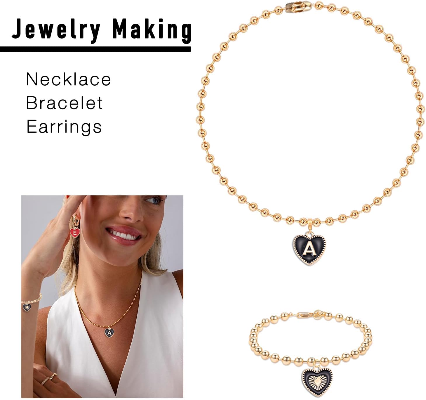 52Pcs Heart Letter Charms for Jewelry Making, Initial Alphabet Charms for Bracelet Becklace Earrings, Stanley Cup Wine Glass Drink Markers - Image 3