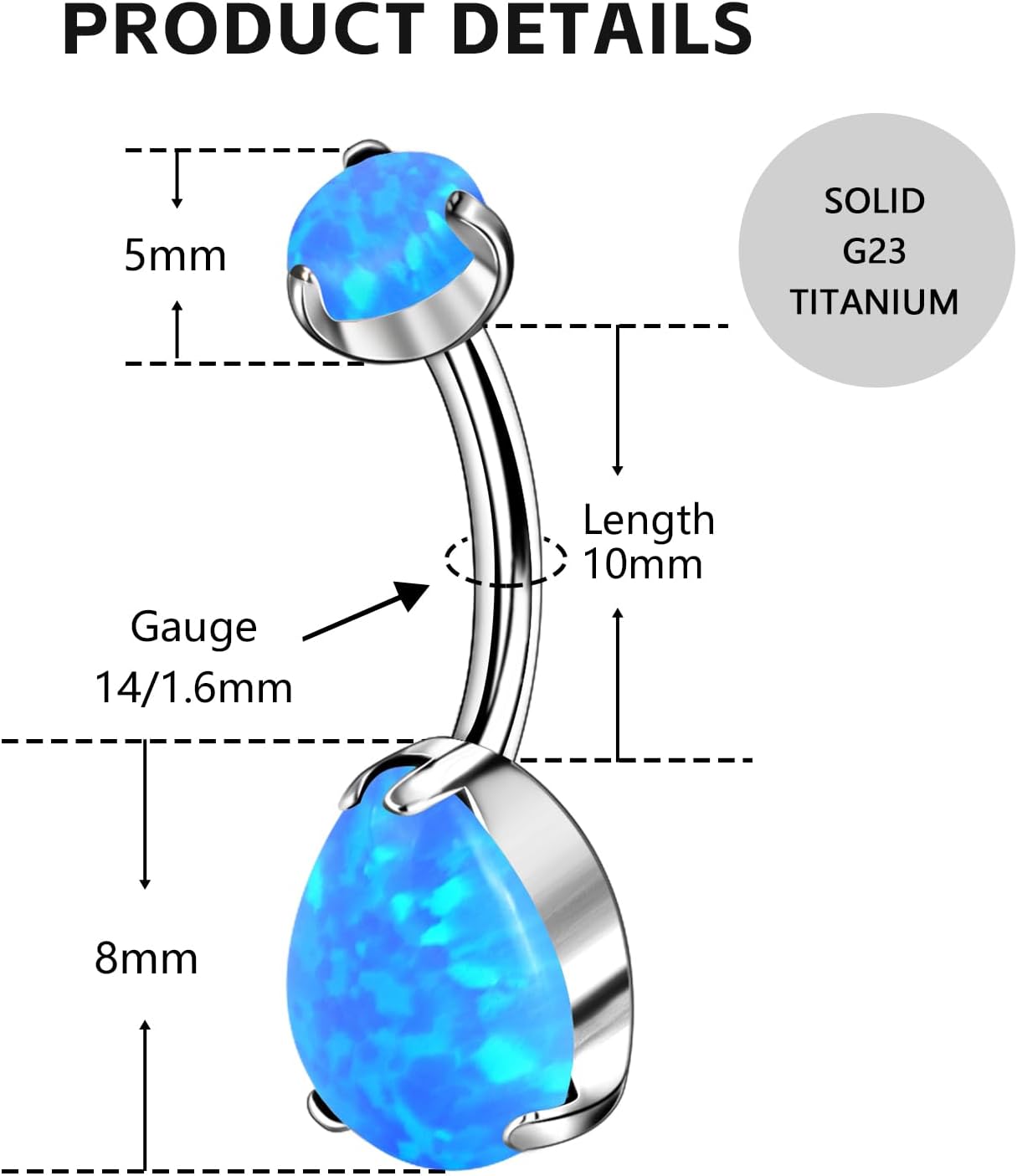 14G Belly Button Rings G23 Titanium Navel Rings Belly Rings Opal Navel Curved Barbell Belly Bars Internally Threaded Opal Belly Rings Piercing Jewelry for Women 10MM - Image 2