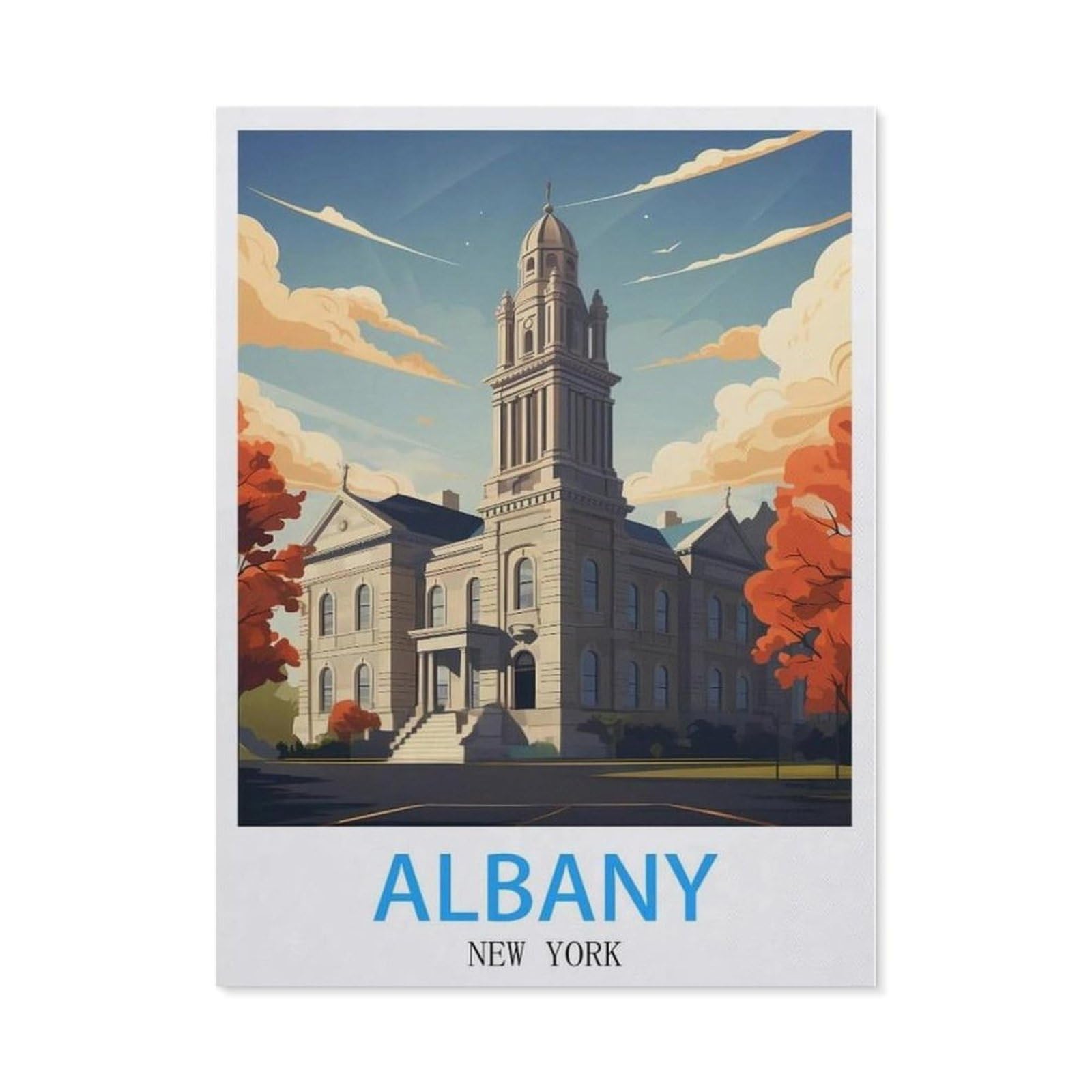 Beayodkp （40 X 50 Cm/15.74 X 19.68 Inches） 5D Diamond Painting，Albany New York Vintage Travel Posters，Diamond Embroidery Cross Stitch-Cc99