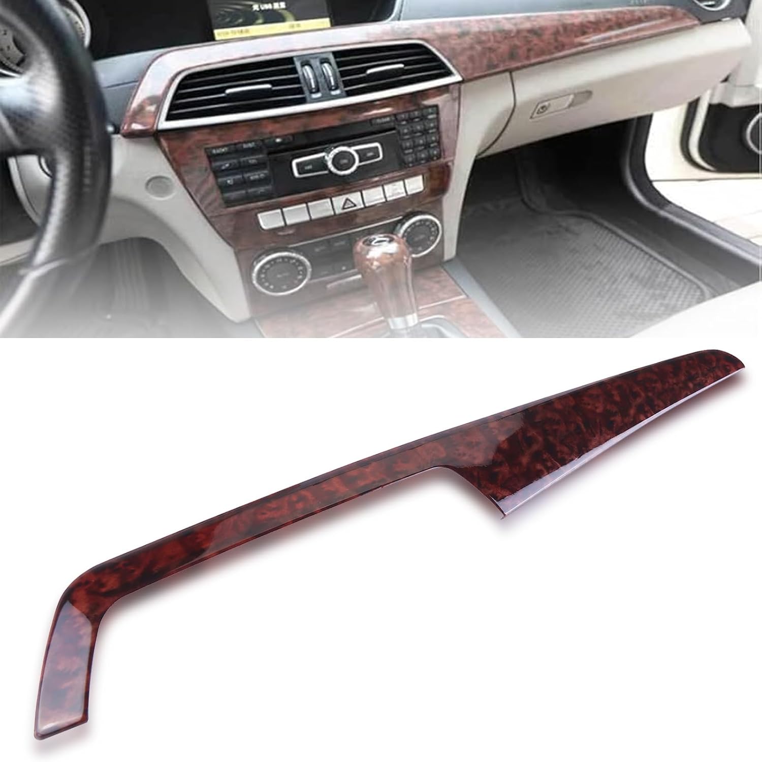 Agate Wood Grain Center Console Dash Strip Trim for Benz C-Class C180 C200 C300 C250 C63 AMG 2012 2013 2014, Center Console Dash Stirp Trim Accessories, for Interior Decoration
