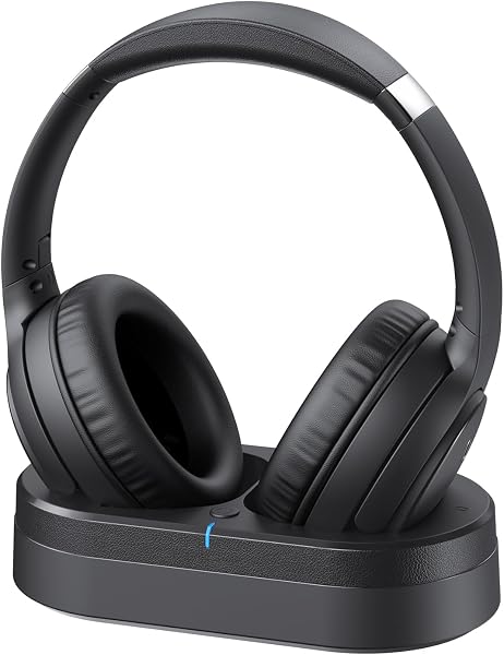 Wireless Headphones for TV Watching, TV Headphones Wireless for Seniors with Versatile Transmitter Charging Dock, Instant Audio Sync, 60-Hour Playtime, Perfect for Parents & Seniors, Black