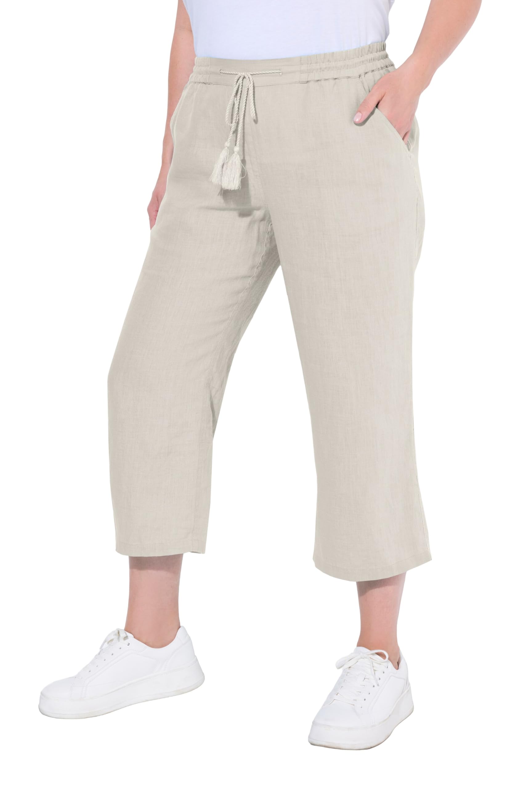 Ulla Popken Damen große Größen Übergrößen Plus Size 7/8-Leinenhose, elastischer Bund, natürlich kühl 803829