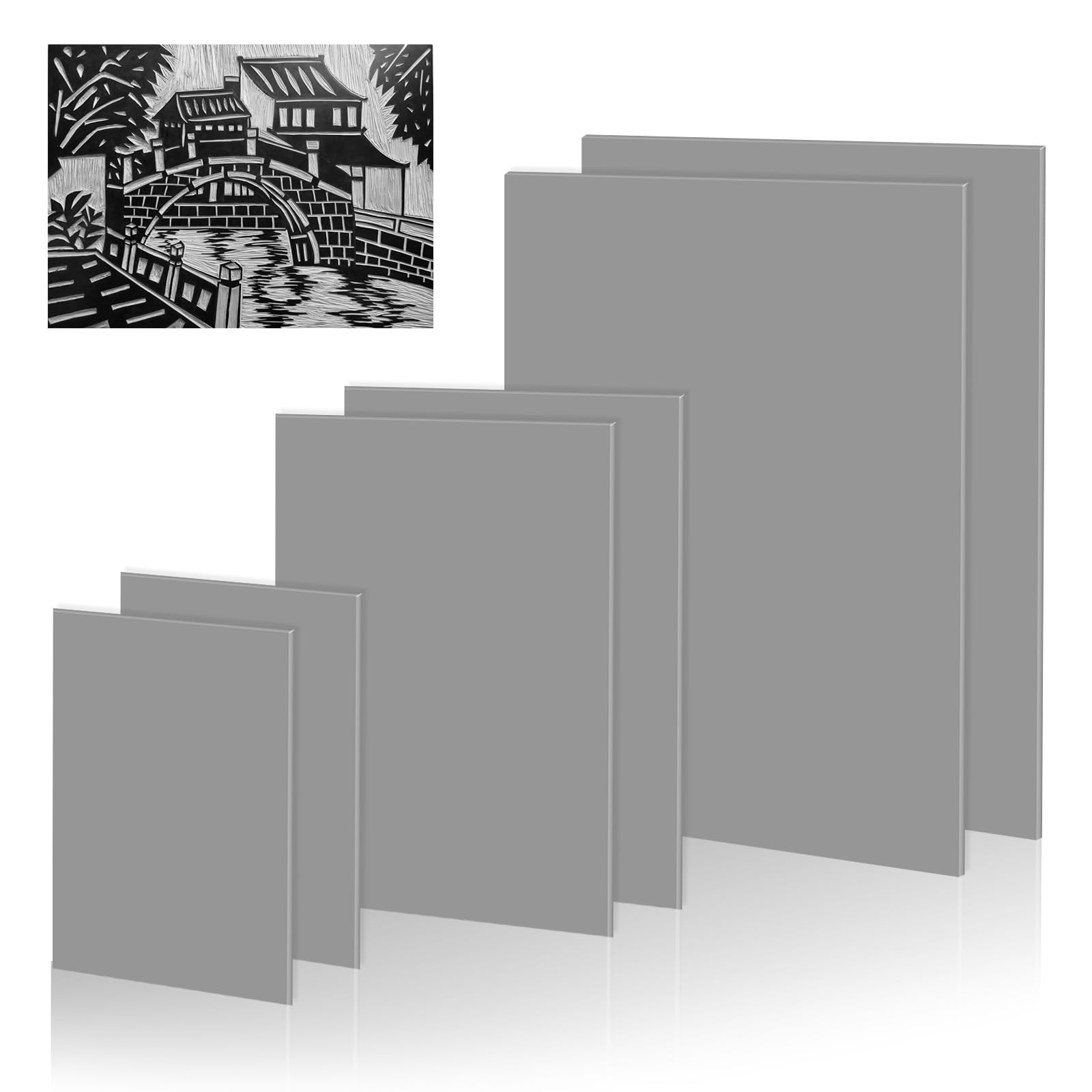 DELAESI Lino Printing Kit 6 PCS A4 A5 A6 Lino Sheets Soft Lino Printing for Printmaking Lino Printing Art and Craft (Grau)