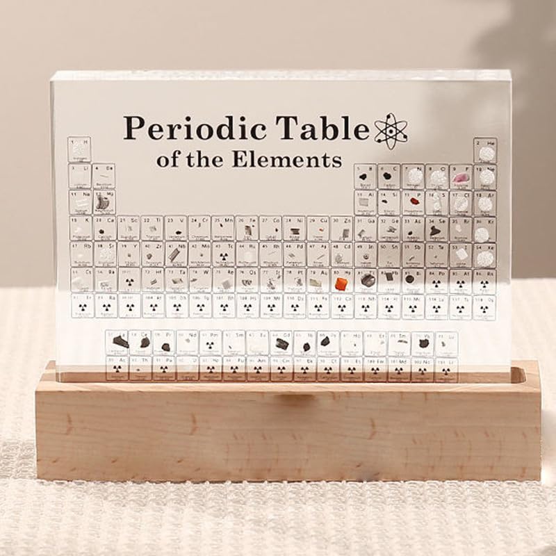 Image of Periodic Table with 83 Real Elements Sample Inside, Acrylic Stand Real Chemical Element Periodic Table Teaching Tools, Gift for Science Enthusiast, Kids, Students, Teachers (Large Size)