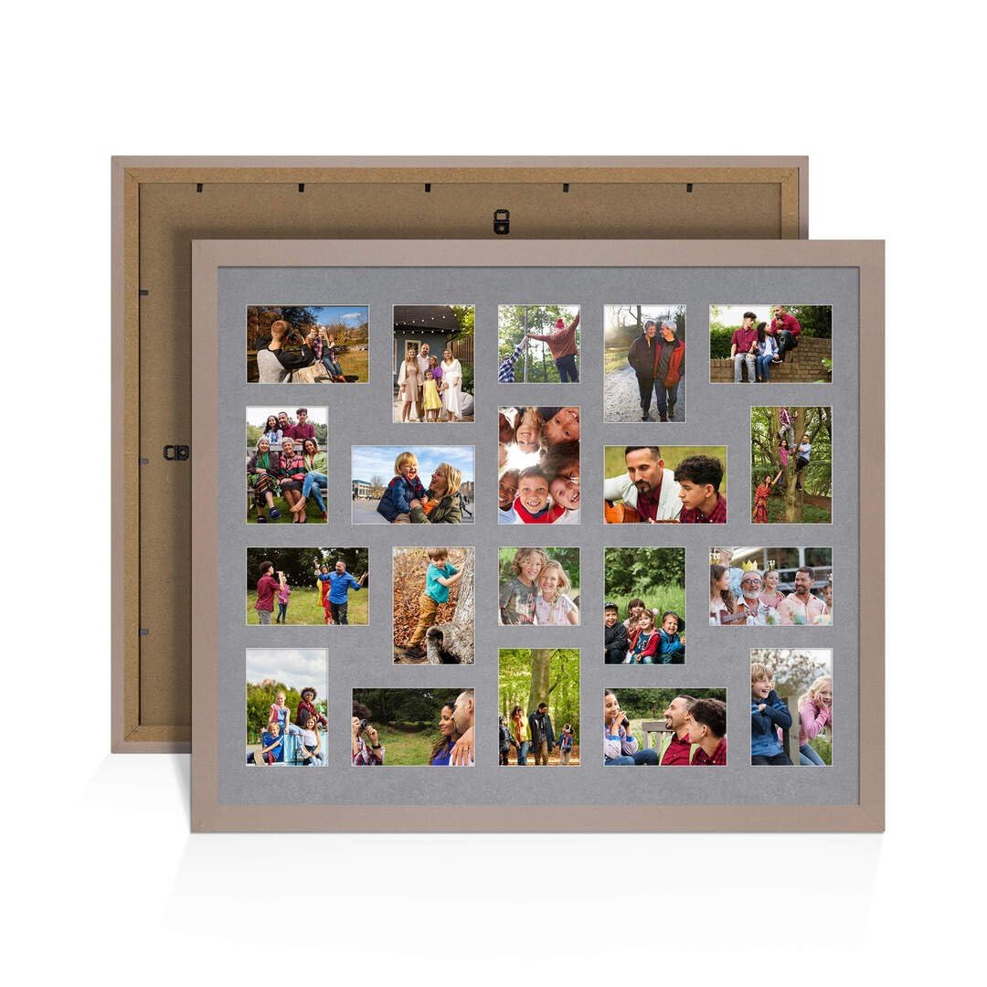 Procut Global 80X70CM Rose Gold Photo Frames For Multiple Pictures with Mid Grey Mount-Modern Collage Frame with 20 Apertures (18x) 6x4, (2x) 4x4-Engineered Wood with Shatterproof Perspex