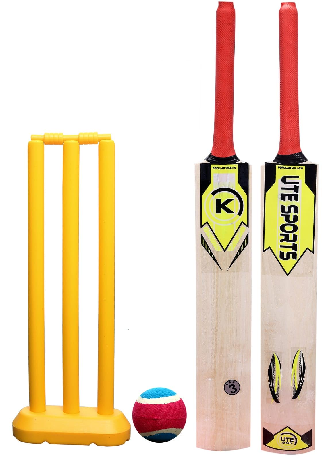 UTE Wooden Bat with Plastic Stump Set Cricket Kit Set Bat for Kids and Junior (1 Bat, 1 Stump Set, 1 Ball) (Size 3 for Age Group 6+ Years)-picture-26