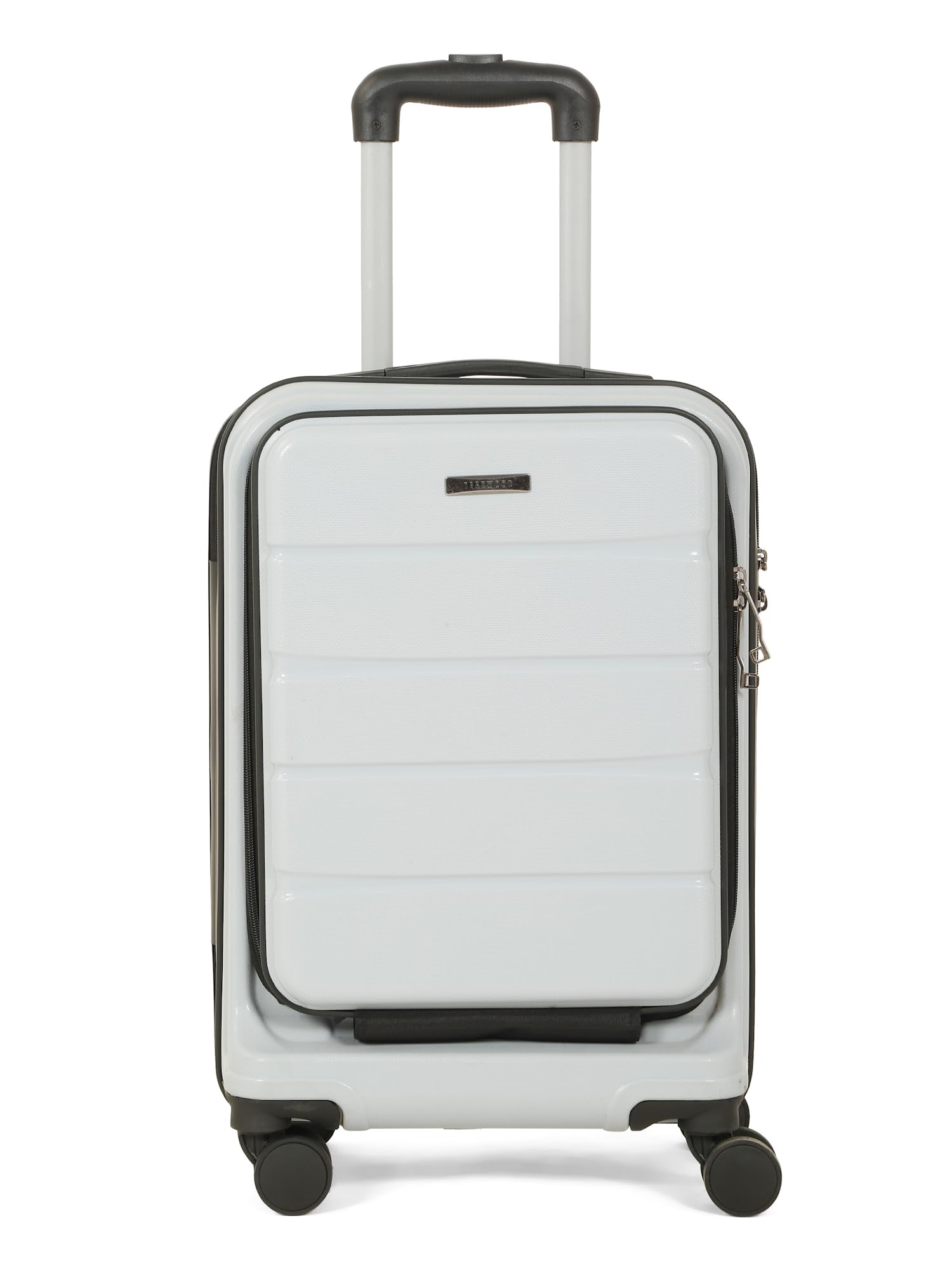 Teakwood Small Size 8 Wheels Trolley Bag, Hard Cabin with Zipper Closure, 15 Inch Laptop Compartment & Cross Side Strap, Number Lock System 360 Degree (Small, Silver)