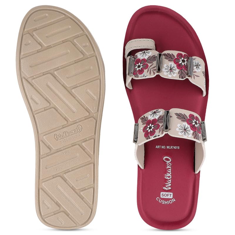 Image of WALKAROO Flat Sandals For Women|Soft Cushion Footbed, Lightweight PU Sole & Slip-On Sandals|WLR74018
