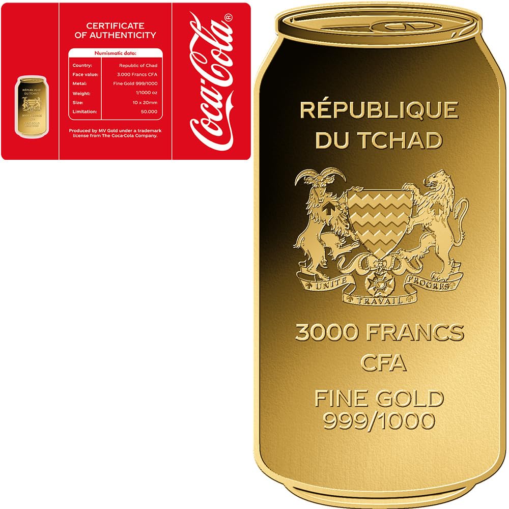 コカコーラボトル型金貨 1/1000oz 3000フラン Coca Cola Can 1/1000 Oz