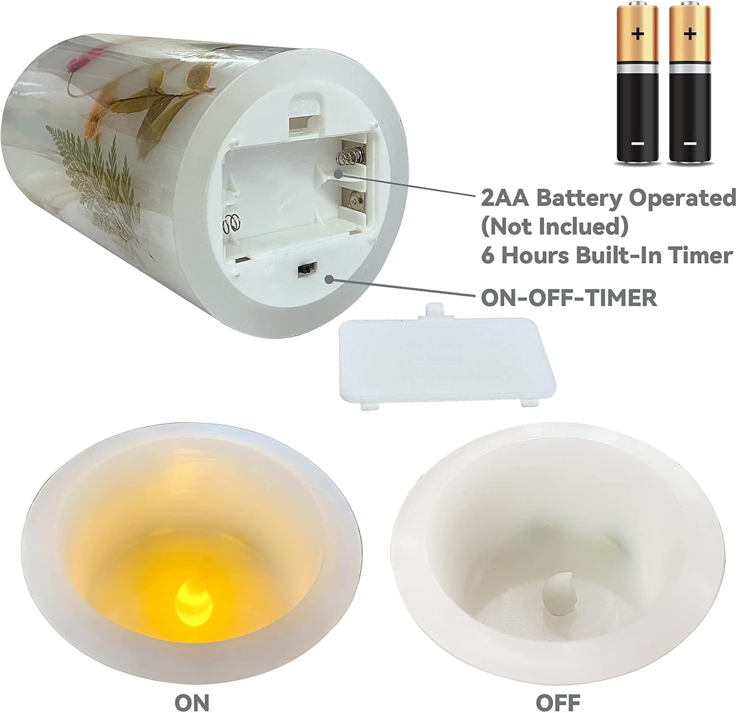 Flameless LED Candle D3.25 x H6, Butterfly Flickering Pillar Candle Real Wax Battery Operated with Timer Fuction for Kitchen Home Party, 1 Pack