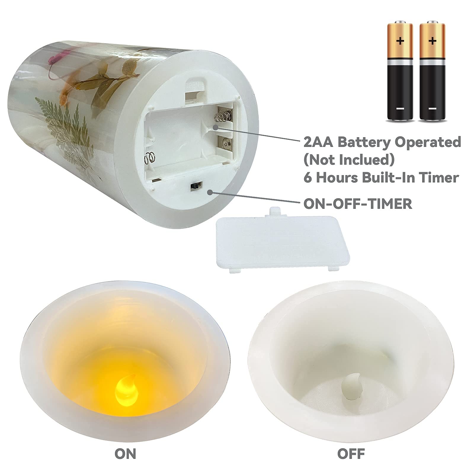 Vela LED parpadeante de 3.25 x 6 pulgadas de alto, pilar de cera real con pilas de mariposa con función de temporizador 5