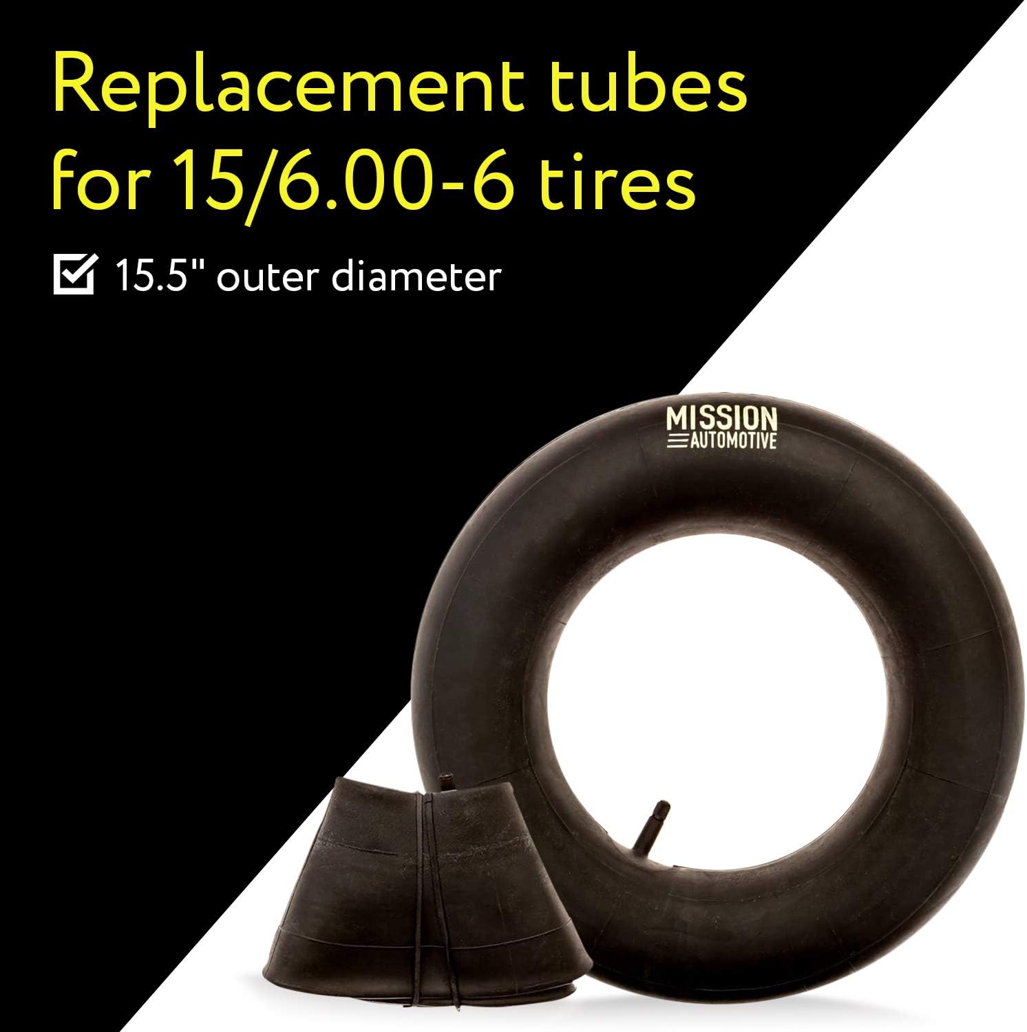 Premium Replacement Tire Inner Tubes with TR-13 Valve Stem - 2 Pack - 15x6.00-6"- Great for Riding Mowers, Lawn Mowers, Go Karts, and Golf Carts - Utility Tools - Mission Automotive