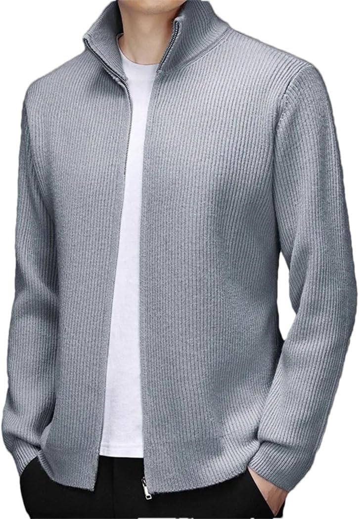 Men's Vintage Cardigan Spring Autumn High Collar Zipper Knit Casual Sweater