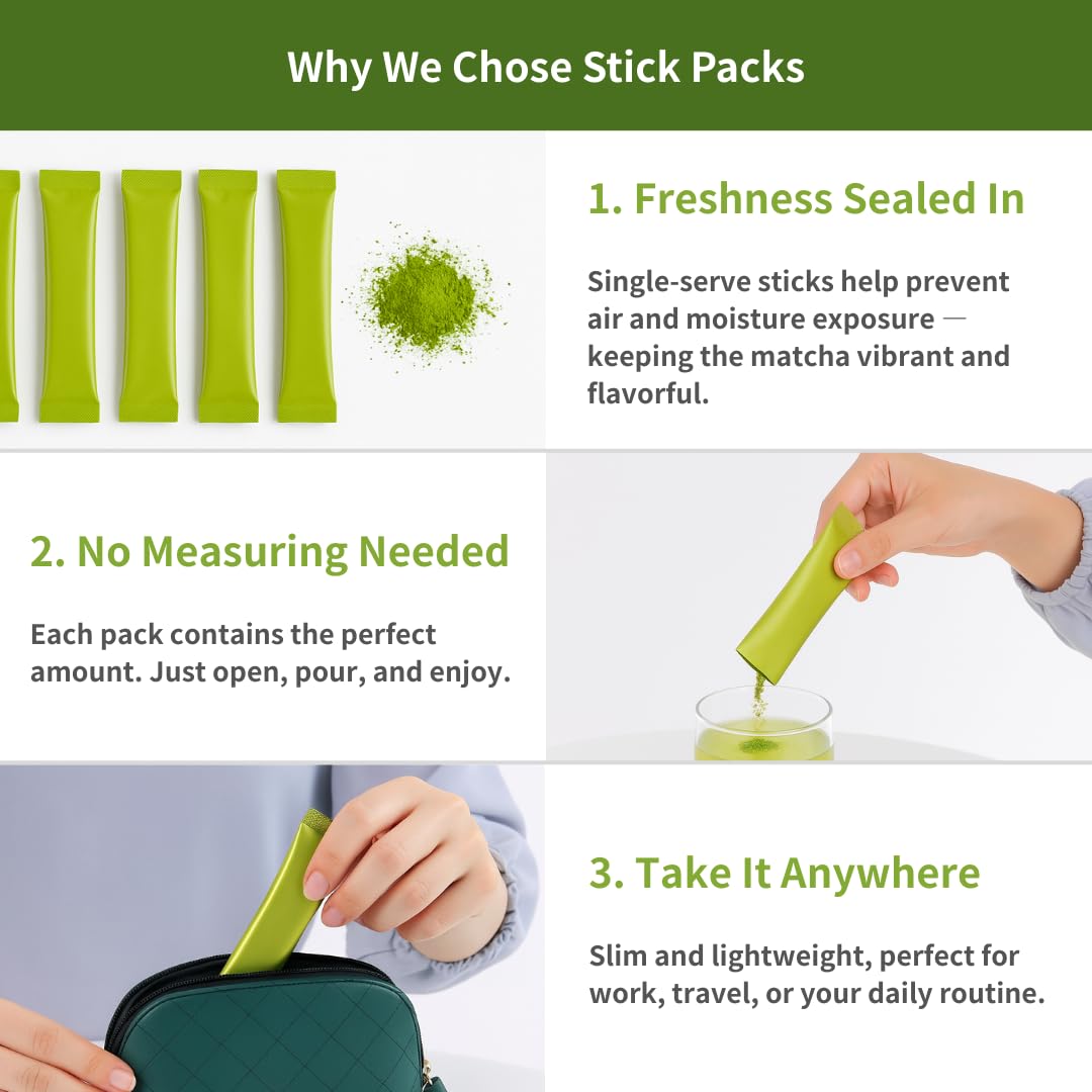 SALBEL Matcha Packets 30 Organic Ceremonial Grade Japanese Matcha Powder 2g Each 2 1 oz Total To Go — view 7