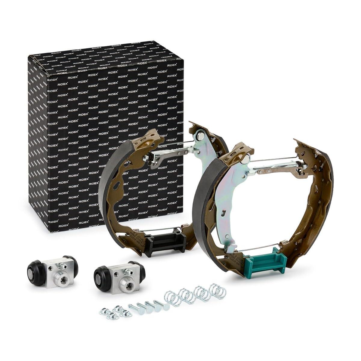 RIDEX 3859B0242 Bremsenset Trommelbremse Bremsbacken Satz mit Zubehör mit Radbremszylinder mit Stellelement mit Handbremshebel Hinten Kompatibel mit SEAT Ibiza IV Sportcoupe 6J, 6P, SUZUKI, OPEL