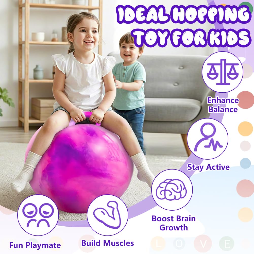 AMFUN Space Hopper,18 Inches Hopper Ball for Kids Age 3-12,Jumping Ball with Handle,Inflatable Hopper Ball with Pump for Boys Girls Age 3 and up Outdoor Garden Game (Pink Purple) - Image 3