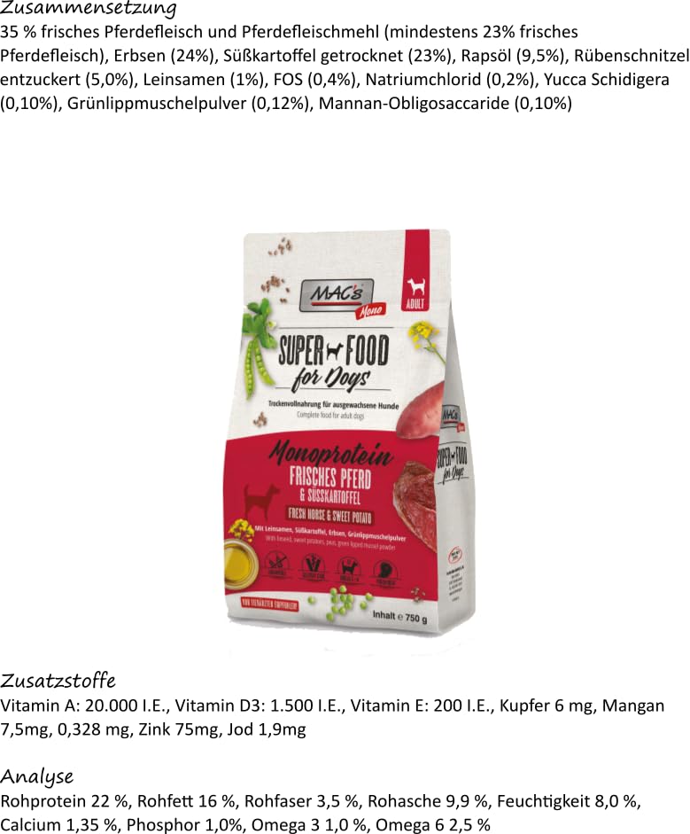 Mac's Dog Trockenfutter Multipack 3 x 750g | Huhn, Rind, Pferd | Mono | Getreidefrei und gut verträglich | hergestellt in der Eifel | Premium Trockenfutter für Hunde