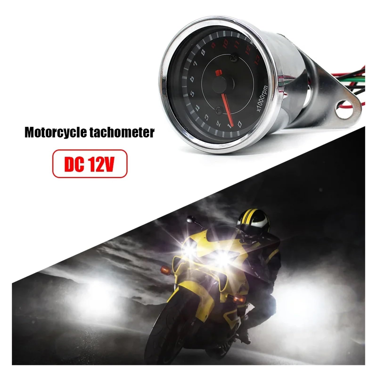 Compte-Tours Universel pour Moto, 12 V CC, avec Rétroéclairage LED Bleu, Compteur De Vitesse 1000 TR/Min, Tachymètre pour Moto Kilométrique