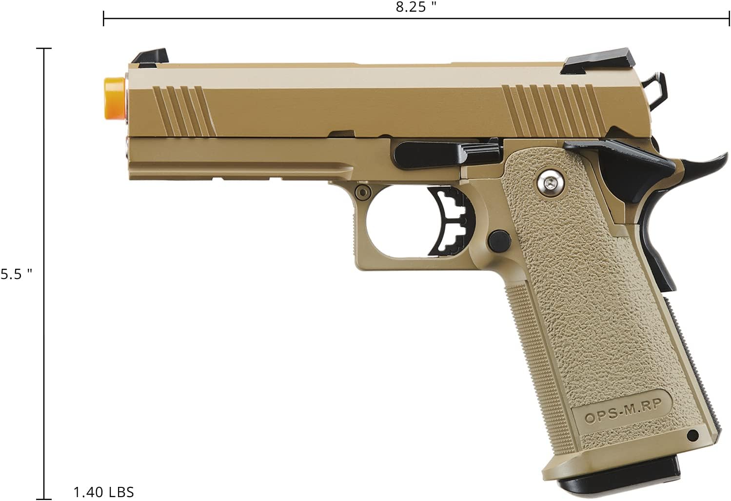 GoldenBall & Eagle Steel 1911 OPS-MRP Hi-Capa 5.1 Gas Blowback Airsoft Pistol with Case & Extra Magazine (8.25''/Tan)