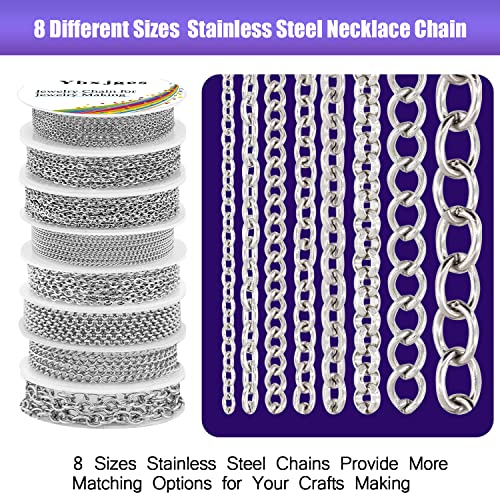 Necklace Chains For Jewelry Making,Ybxjges 65 Feet Stainless Steel Jewelry Chain With Stainless Steel Jump Rings Stainless Steel Lobster Clasps For Bracelet Necklace Jewelry Making (8 Sizes) #TOP3