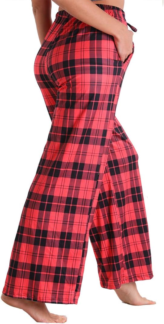 Women Pajama Bottoms 2 Pack Comfy Pj Bottom Trousers with Pockets Stretch Drawstring Plaid Sleepwear Lounge Pants