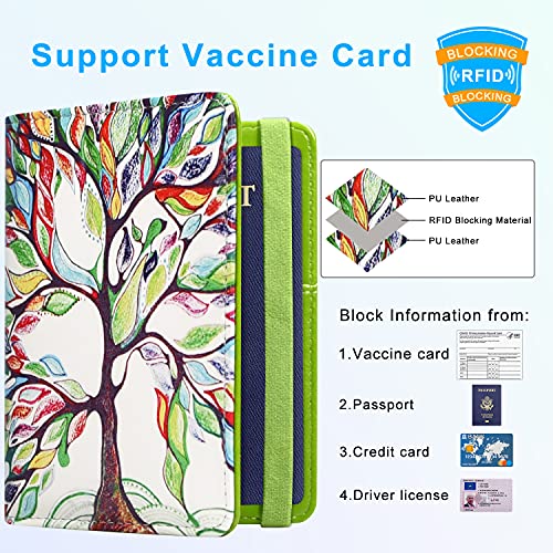 Acdream Passport And Vaccine Card Holder Combo, Cover Case With Cdc Vaccination Card Slot, Leather Travel Documents Organizer Protector, With Rfid Blocking, For Women And Men, Love Tree #TOP2