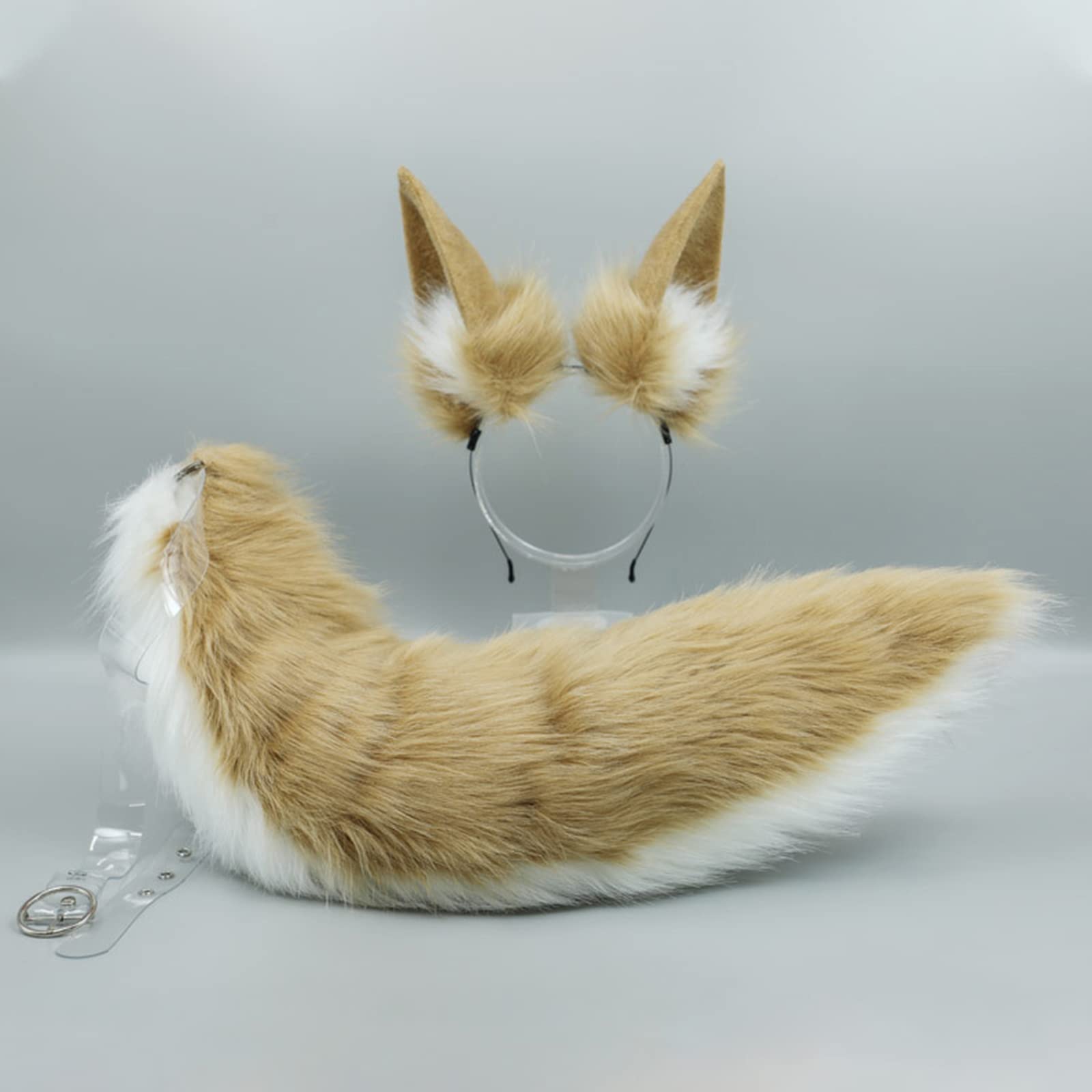 Ahega Upgraded Version Fox Ear Tail Set, Cosplay Goods, Fox Ear Headband, Fox Tail, Halloween, Disguise, Wolf Ears, Costume, Unisex, Cultural Festival, Cosplay Accessory (2# Khaki) - 2#Khaki