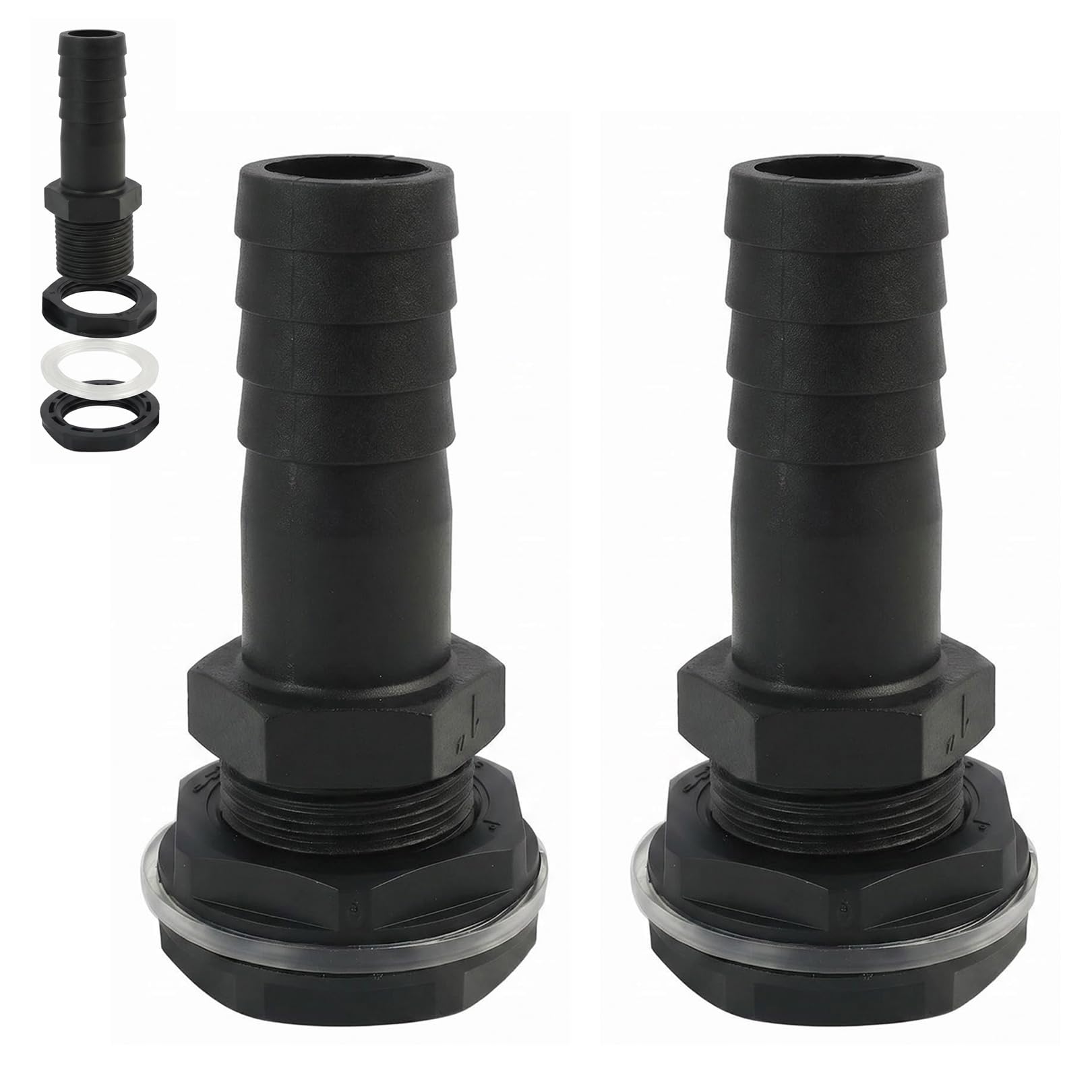 Waterbutt Hose Connector, 2 Pcs Garden Water Tank Overflow Vent, 25mm Water Butt Barbed Linking Pipe Connector, Plastic Tank Outlet Fittings, with Nut & Washer, for Rain Barrels, Water Tanks, Cisterns