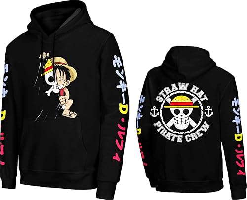WIFSEELING Sudadera con capucha de vellón de una pieza con capucha de anime para hombres, mujeres, adolescentes, hip hop, a la moda, con bolsillos,