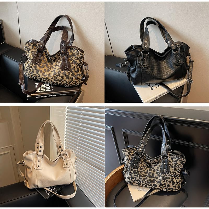 Hobo Borsa Bauletto Borsa a mano con Tracolla da Donna in Pelle Sintetica Sacchetto Borsa a spalla Borse Tote Borse Manici Lunghi Donne Borsetta Leopardo nero
