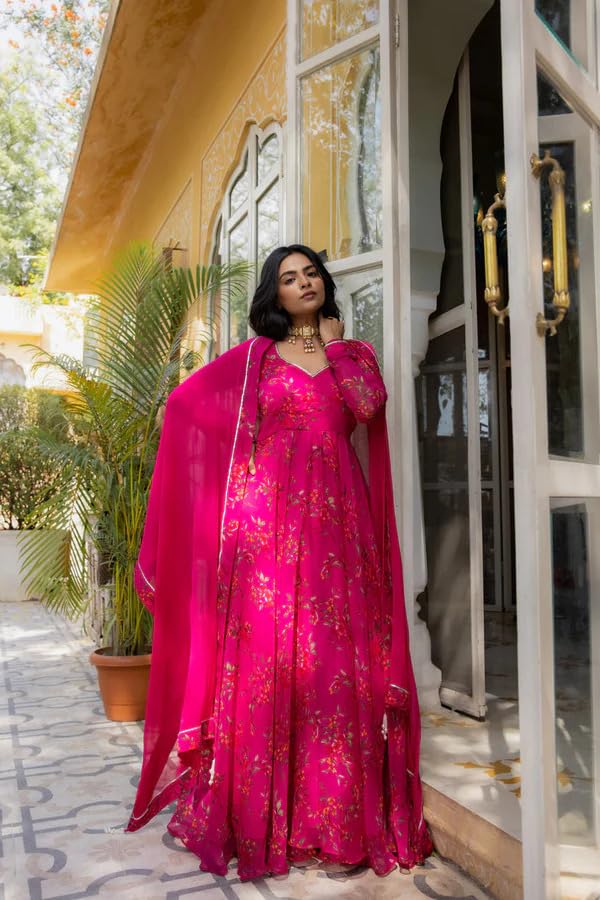 Image of KD Women's Anarkali Floral Printed Kurta Pent Set with Dupatta Anarkali Kurta for Women | Kurta Set | Ethnic Set | Dupatta Set
