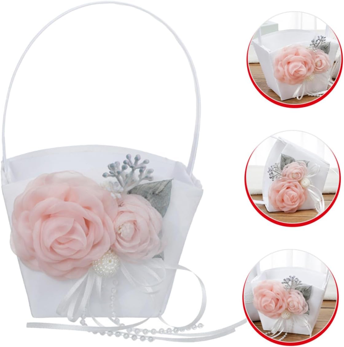 Wedding Flower Girl Basket Small Fabric Handheld Basket with Handle for Petal Storage Bridal Ceremony and Garden Party Supplies