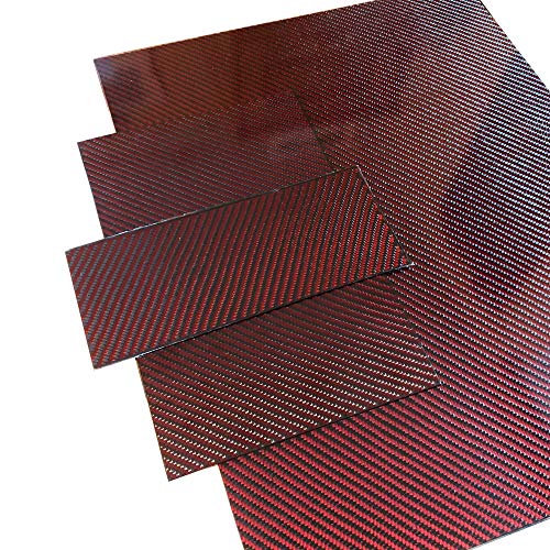 (1) Red Carbon Fiber Plate - 200mm x 300mm x 2mm Thick - 100% -3K Tow, Plain Weave -High Gloss Surface