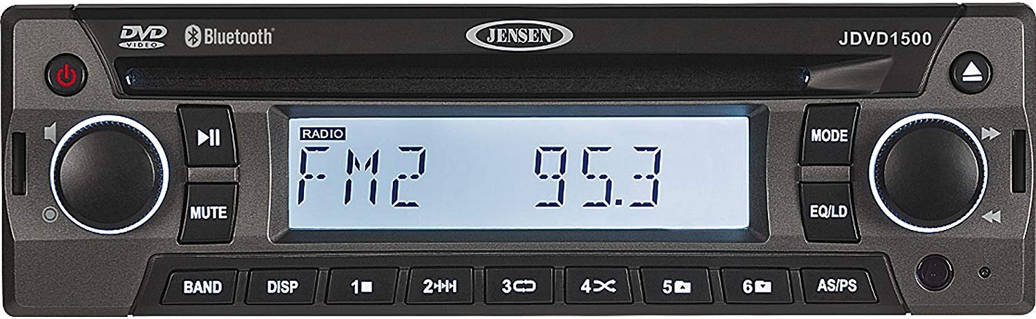 Jensen Jensen JDVD1500 Single-DIN 12 Volt AM/FM/CD/DVD/Bluetooth Player with Credit Card-Size Remote Control, Bluetooth Audio, Electronic AM/FM Tuner, Single DVD/CD player (DVD, CD-A, CD-R/RW), MP3 su