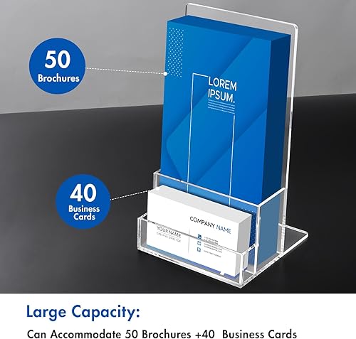 Miniatura 9 de BEYGORM Soporte acrílico para folletos con tarjetero para 400 volantes, paquete de 2 soportes transparentes para exhibición, soporte para folletos