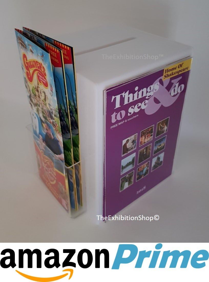 TheExhibitionShop™ White Lockable Suggestion Box - Ballot Box - Donation Box - Charity Box - Customer Comments Box- with Side A6 Leaflet Dispenser & A5 Print Holder (White)