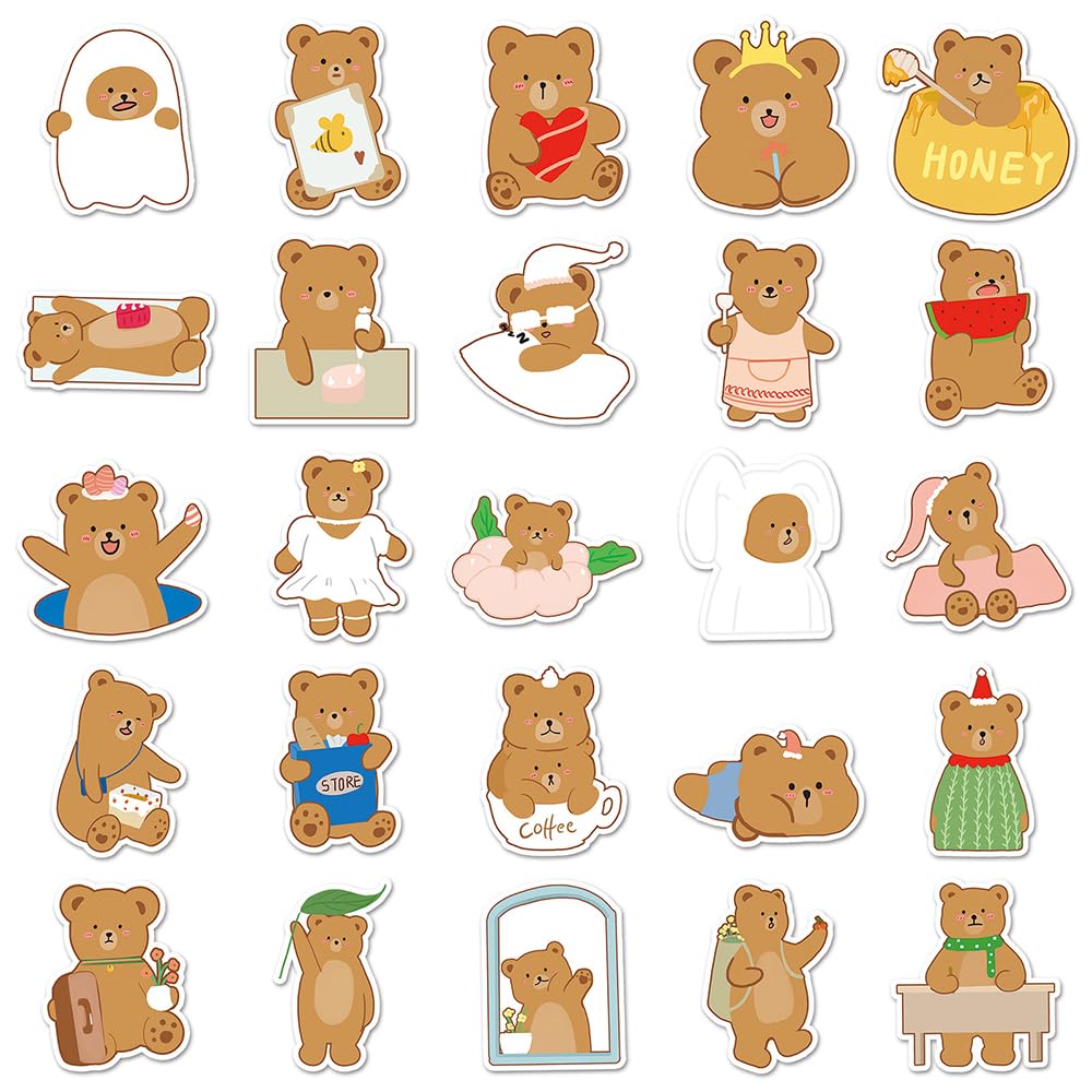 Lovely Bear Vinyl Stickers, 50 PCS Waterproof Illustrated Animal Decals for Laptops Scrapbooking, Journals, Notebooks - Image 2