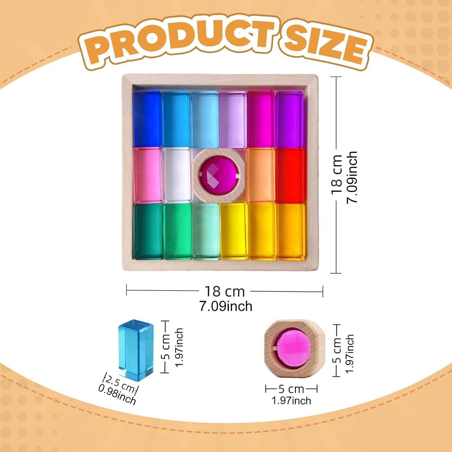 レインボーアクリル積み木。お子様向けの楽しいレインボーアクリルキューブ。