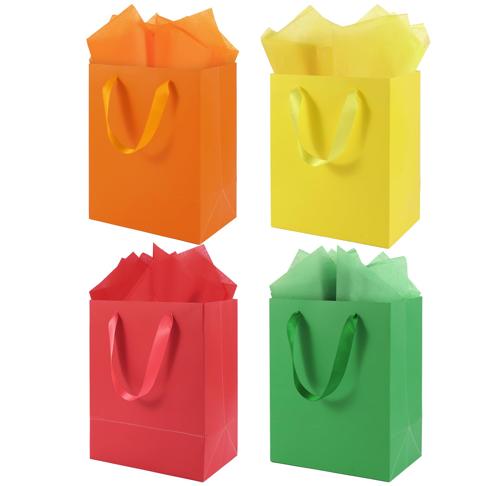 Epoesch 4 Pack Medium Gift Bags With Handles and 8 Tissue Paper, Size 8 X 5 X10 Inch Paper Bags for Birthday Party Baby Shower Wedding Favors or Mother's Day, Father's Day