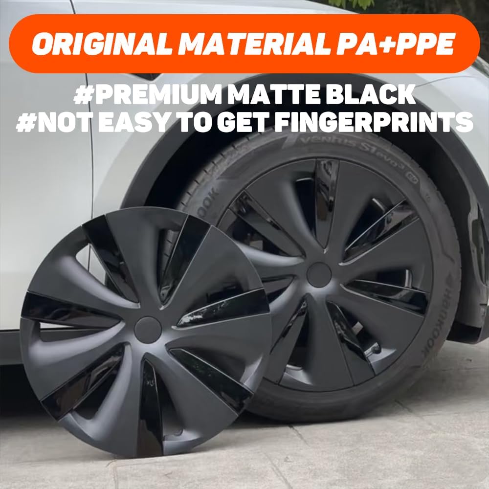 19 Inch Wheel Covers Compatible with Tesla Model Y 2021-2024, Matte Black PA+PPE Hubcaps Cyclone Turbine Style