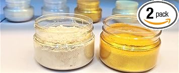 FIC Pearl Pigment Pack of 2 - Super Gold, White Pearl (40 GMS) Non-Toxic Pearl/For Ganpati Idol Paint,Mica Pigment for Epoxy Resin, Painting, Art and Craft Projects.100% Vegan