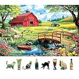 PuzzOne Puzzle for Adults 500 Pieces, Farm Scene Jigsaw Puzzle - Mountain Landscape with Red Barn for Family, Adults, Party Game, Finished Size 23" x 15"
